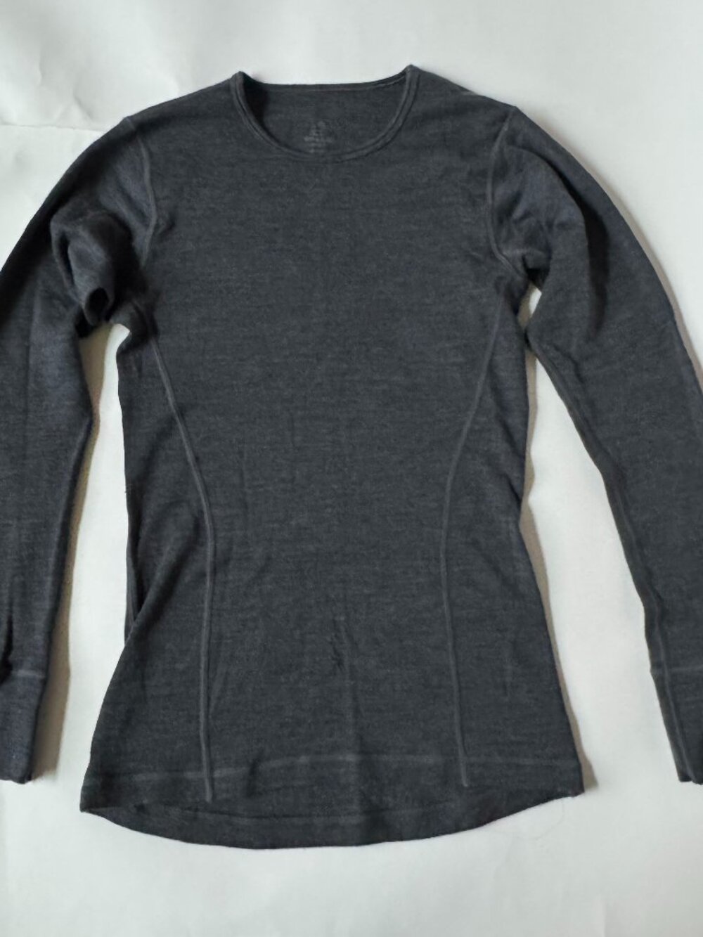 Woolx Womens M Hannah Long Sleeve Base Layer Tee Shirt T Gray Merino Wool HOLE